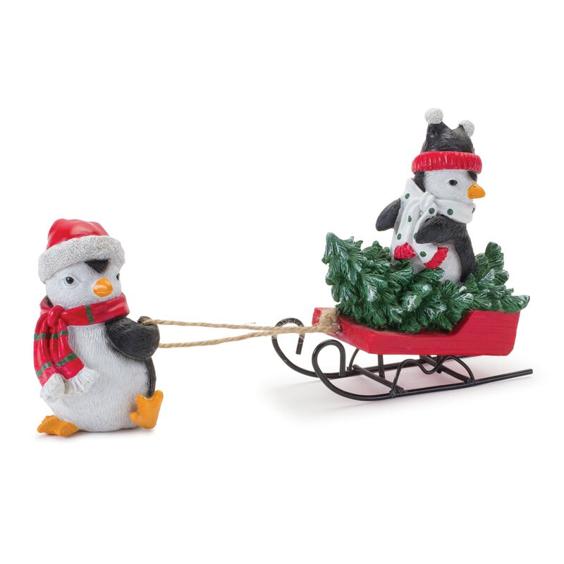Set of 2 Penguins with Sled for Winter and Festive Decorations