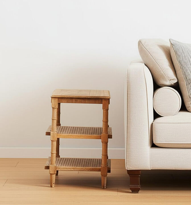 HomeRoots 24" Natural Solid Wood End Table With Two Shelves
