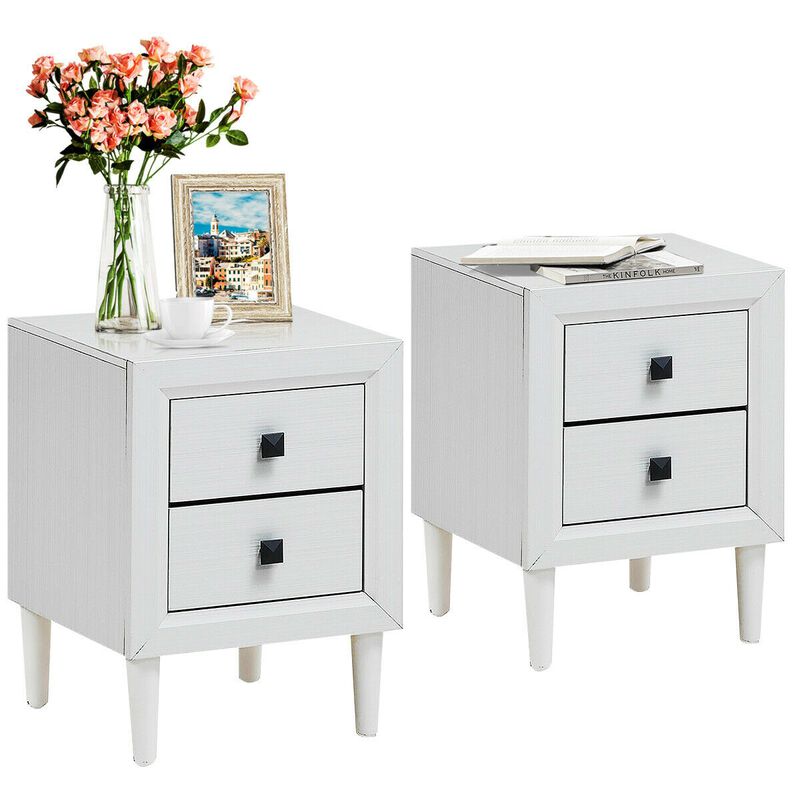 Set of 2 Multipurpose Retro Nightstand with 2 Drawers