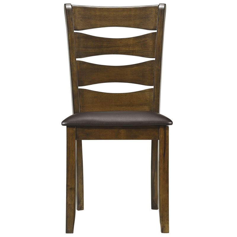 Transitional Ladder Back Side Chair with Leatherette Seat, Set of 2, Brown - Benzara