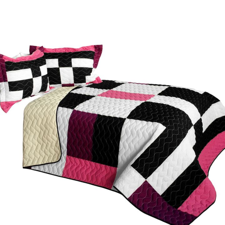 Queen Patchwork Quilt Set 3PC Love For A Child Quilted Vermicelli Soft Bed Cover Set