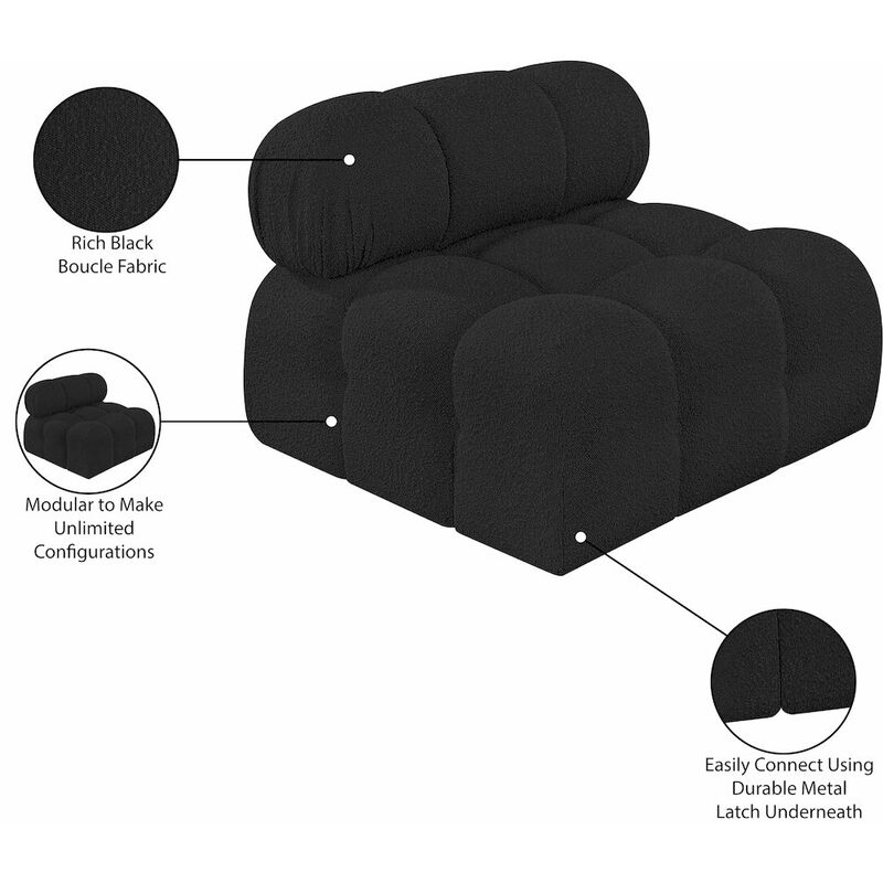 Meridian Furniture Ames Black Boucle Fabric Armless