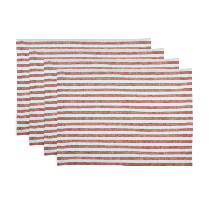 Solino Home Amalfi Stripe 100% Linen Placemats &ndash; Set of 4, 14 x 19 in, Machine Washable, Holiday and Everyday Dining