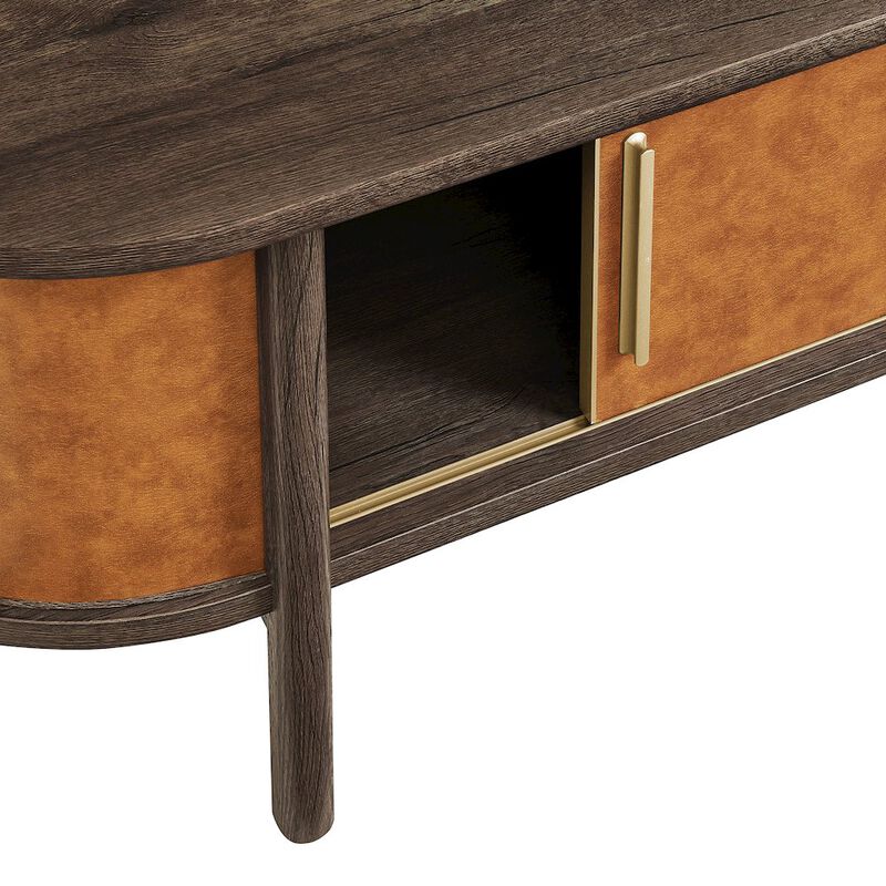 Coralie Curved Vegan Leather Oval Coffee Table image number 8