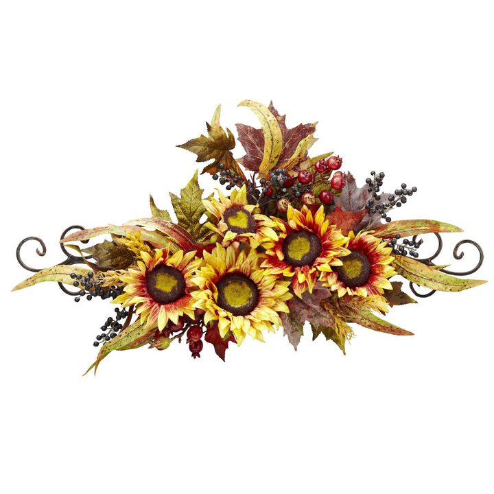 Nearly Natural 27-in Sunflower Swag w/Metal Frame