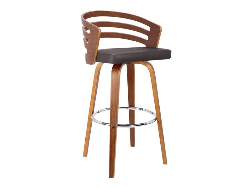 Leatherette Swivel Wooden Barstool with Curved Back, Brown-Benzara