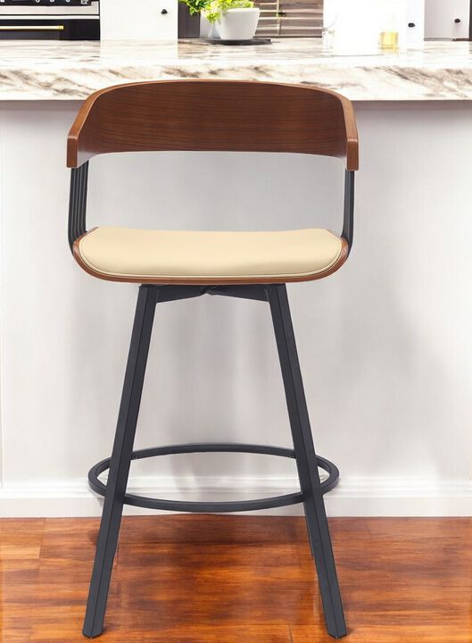HomeRoots Faux Leather and Metal Counter Stool with Full Back and Armrests
