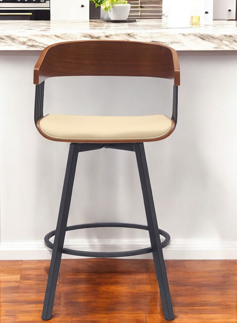 HomeRoots Faux Leather and Metal Counter Stool with Full Back and Armrests image number 1