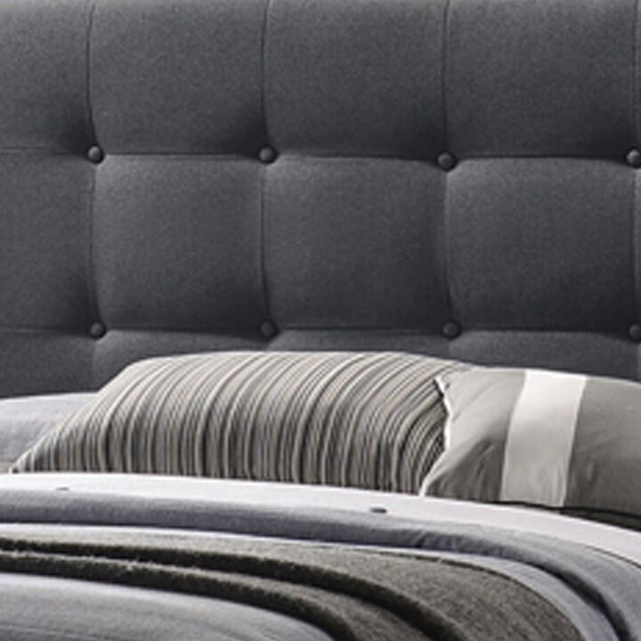 Queen Size Bed with Square Button Tufted Headboard, Dark Gray-Benzara