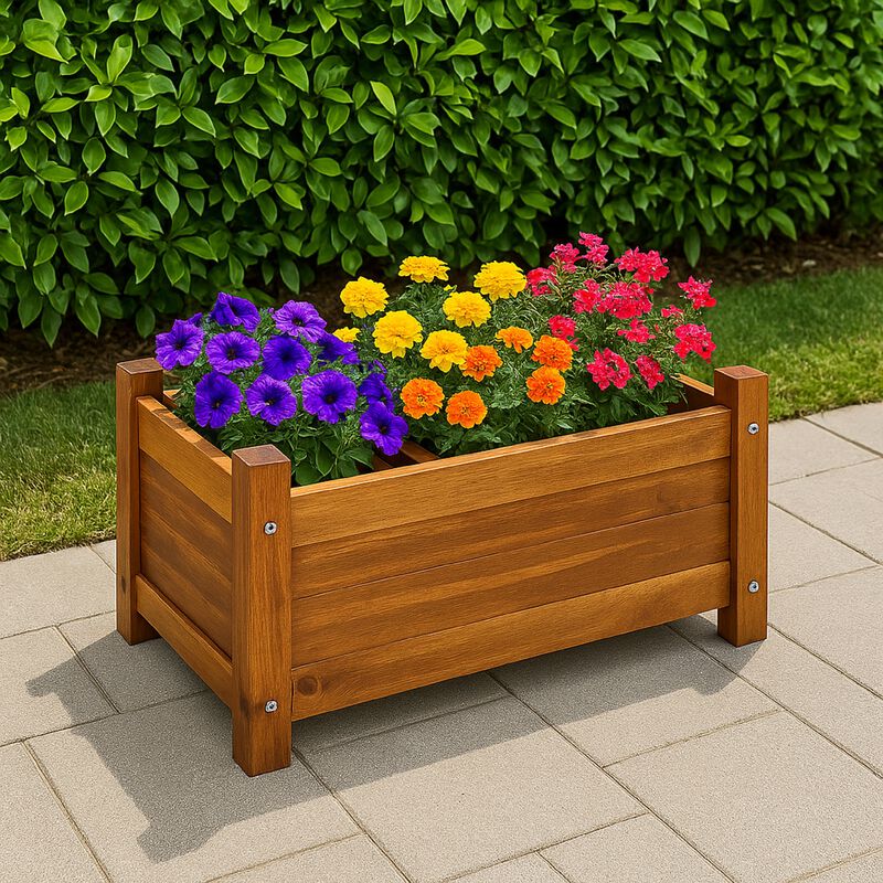 Ryla Garden Raised Flower Bed, 10x20 Panel Brown Acacia Wood, Slatted image number 1