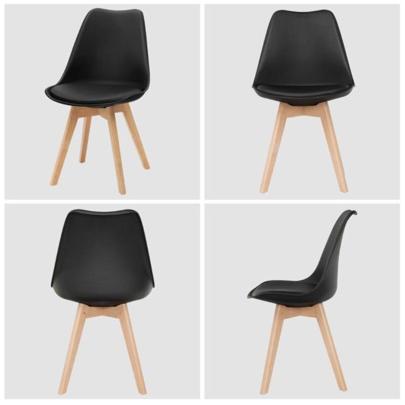 Hivvago Set of 4 Modern Mid-Century Style Black PU Leather Dining Chairs with Wood Legs