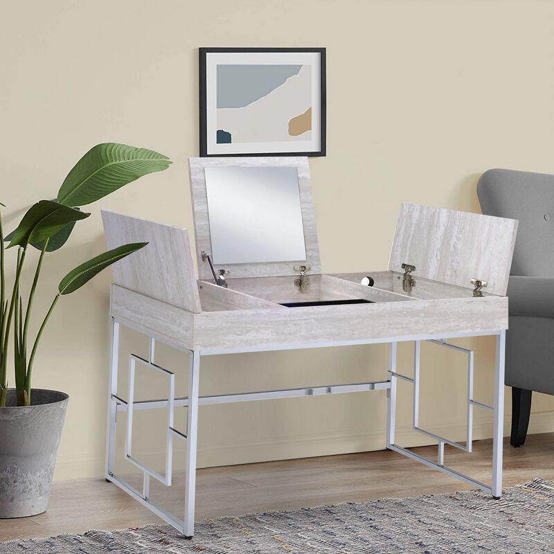 ACME Saffron Vanity Desk w/USB, Natural & Chrome