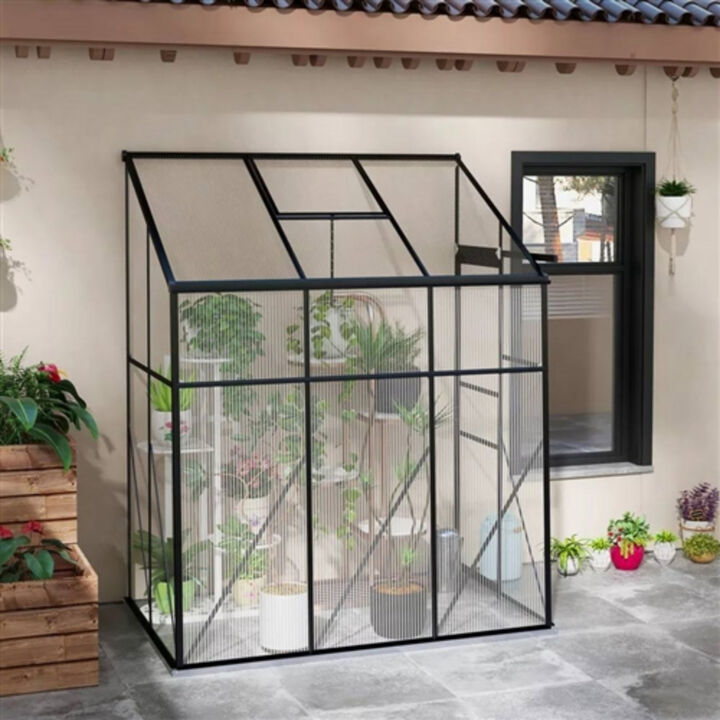 Lean-To Greenhouse with Polycarbonate Panels and Durable Metal Frame For Garden