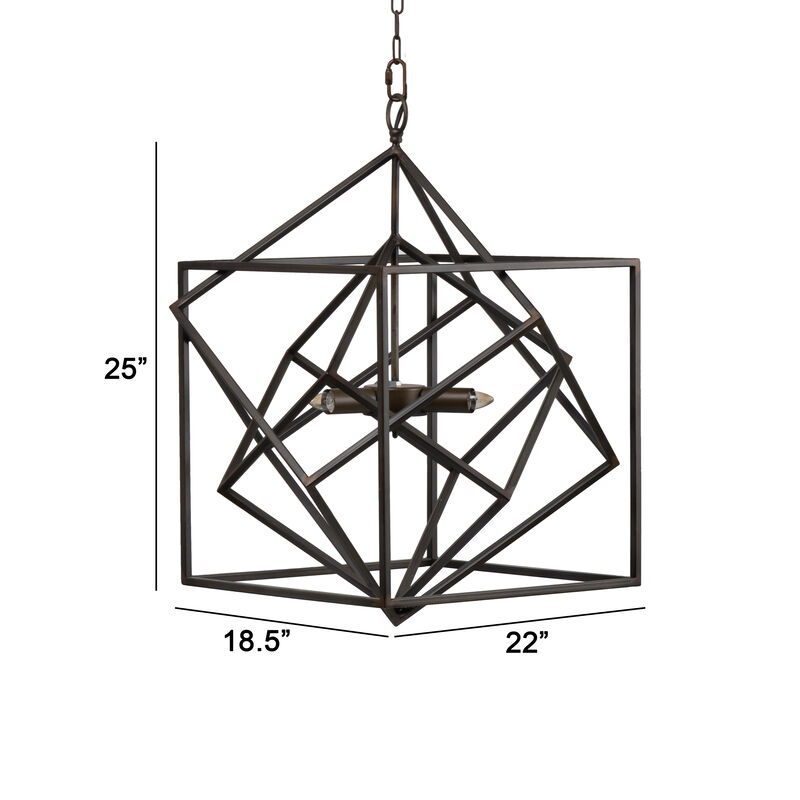 19 Inch 2 Light Chandelier, Geometric Pattern, Iron Frame, Retro, Black-Benzara