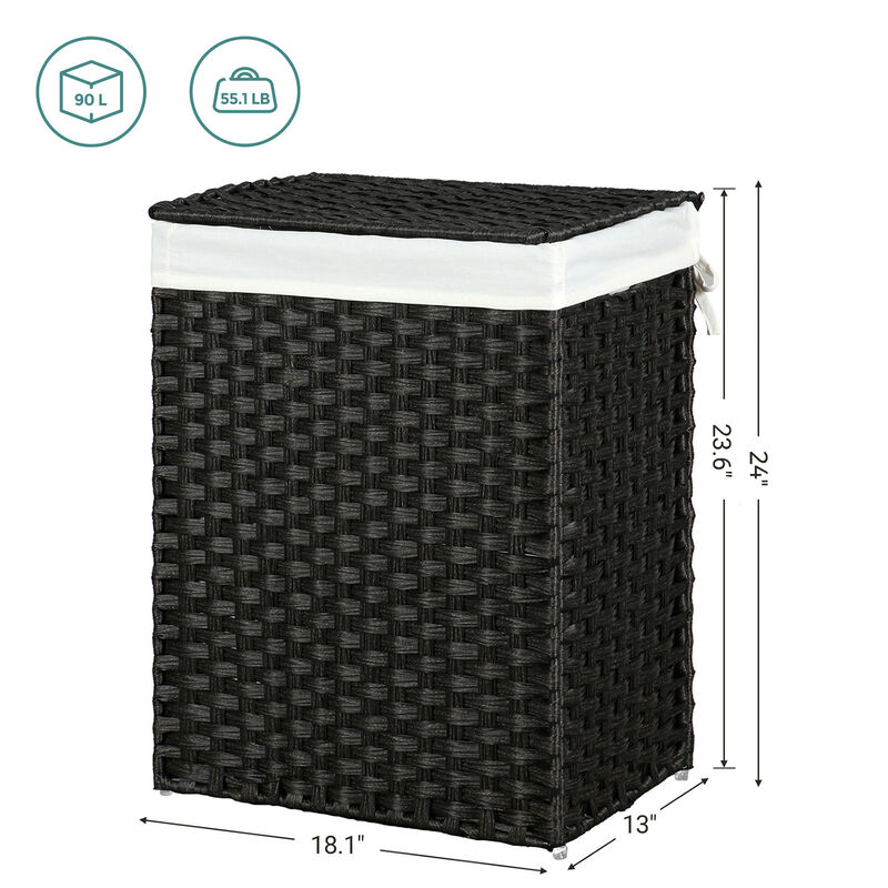 23.8 Gallon Synthetic Rattan Laundry Basket with Lid 90L Hamper image number 2