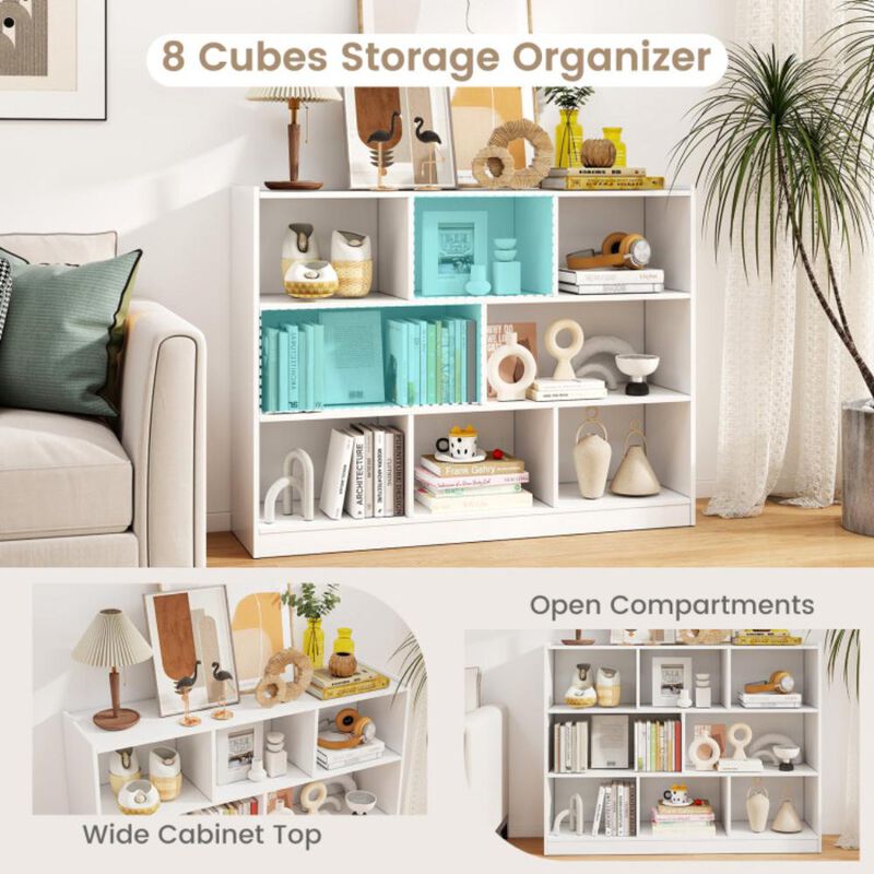 Hivvago 3-Tier Open Bookcase 8-Cube Floor Standing Storage Shelves