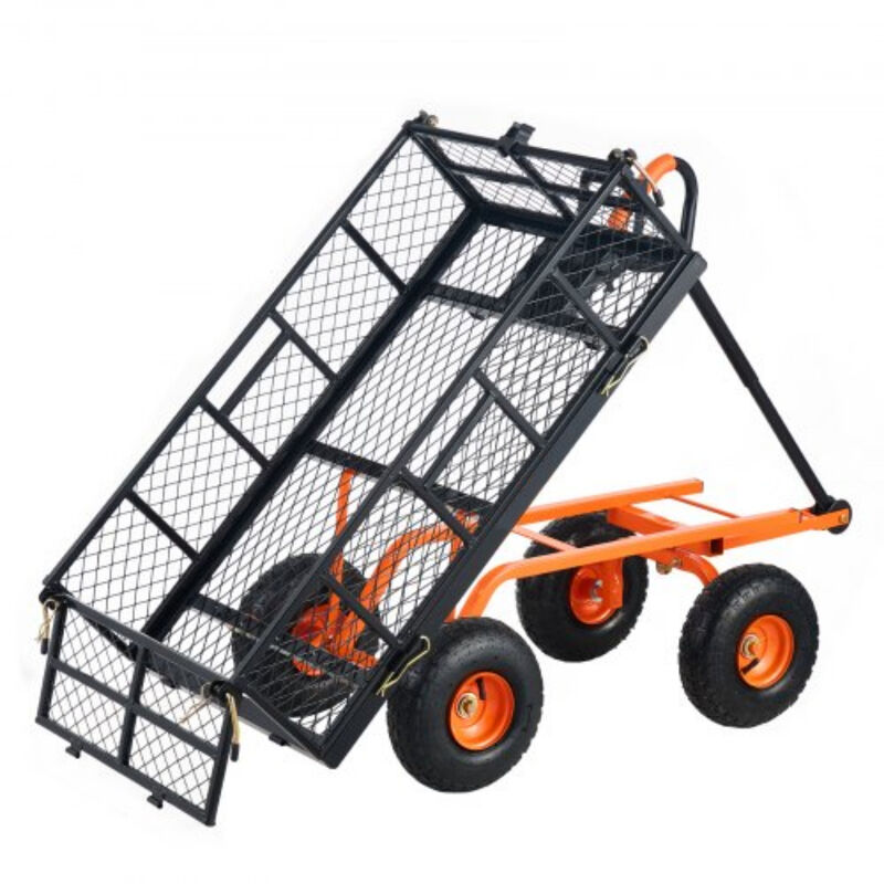 Metal Utility Dump Cart with Convertible Handle – Heavy-Duty Garden Wagon with Tires, Easy Assembly for Landscaping or Yard Work