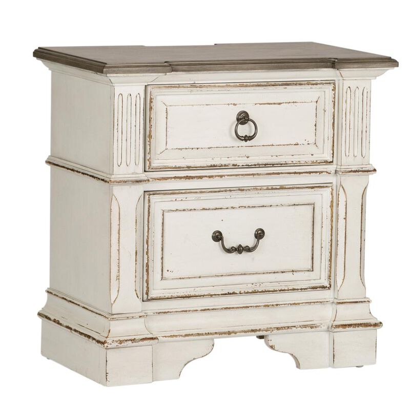 Liberty Furniture Abbey Park 2 Drawer Night Stand w/ Charging Station in Antique White image number 0