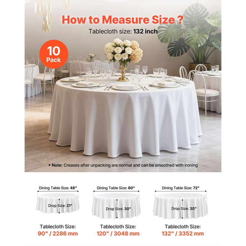 6 Piece Round Tablecloths, Wrinkle Resistant Fabric Covers for Banquets, Celebrations, and Parties-White image number 2