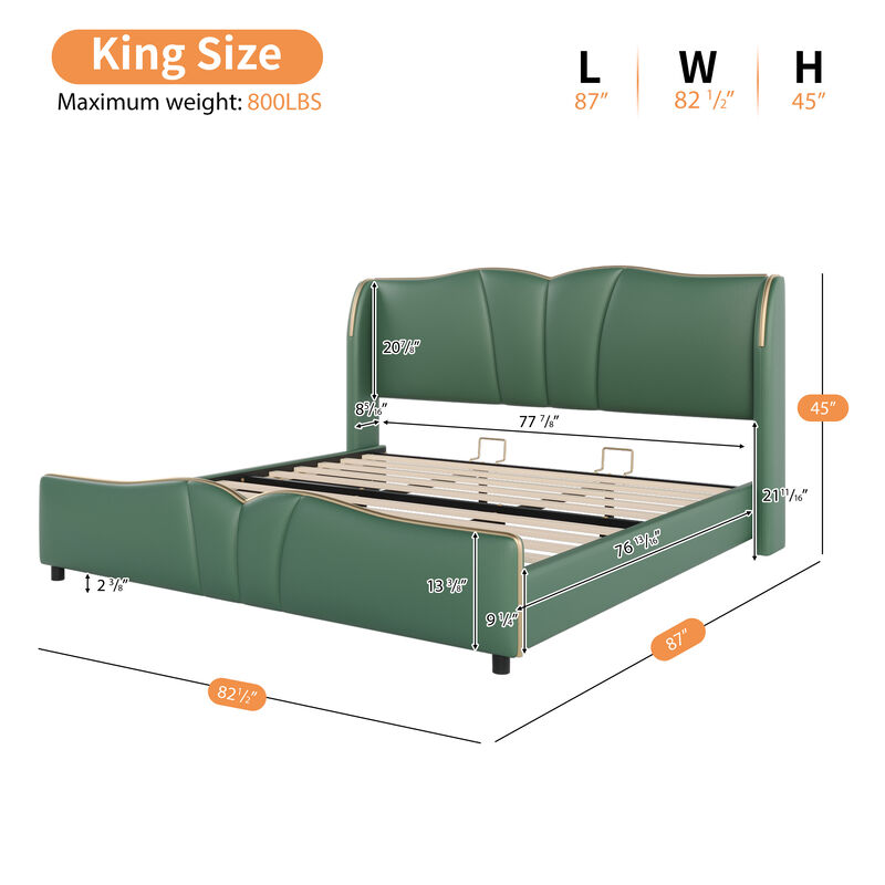 Merax Modern Wingback Platform Bed with Wave-Shaped Headboard & Footboard