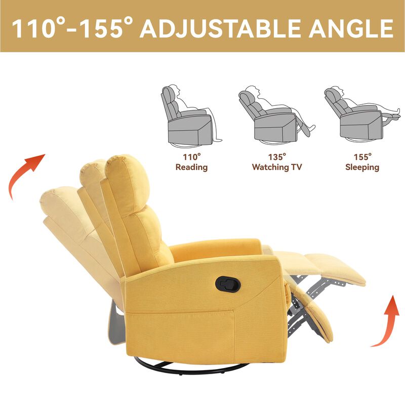 Manual Recliner Chair with Rocker and Swivel in Fabric for Living Room image number 6