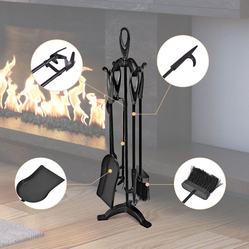 5 Pieces Stylish Iron Fireplace Tools Set