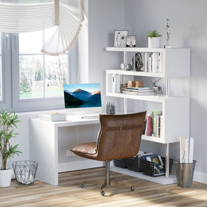 5 Tier L-Shaped Desk Versatile Office Desk with MDF, Display Shelves and Stainless Steel, 360Â° Rotating Design, L-Shaped Computer Desk, White