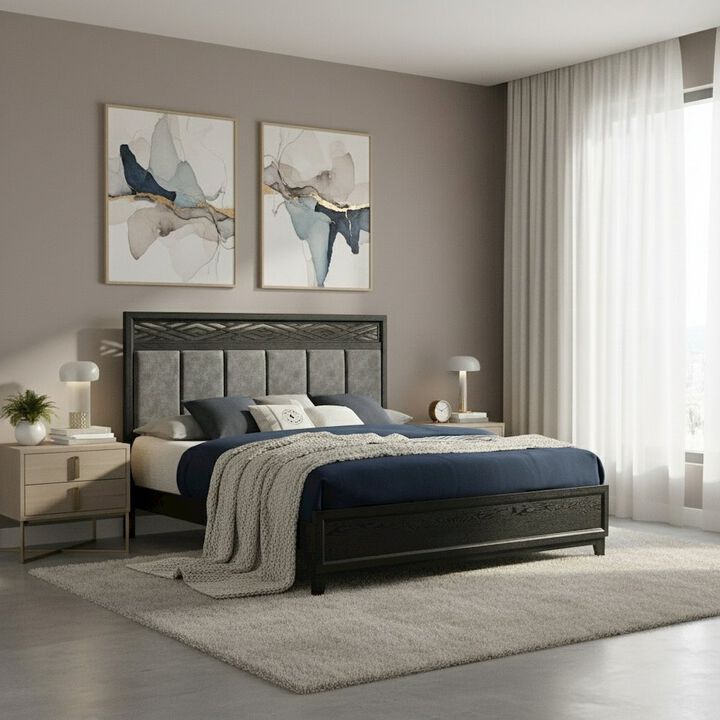Elegant Black Queen Bed Frame with Headboard &ndash; Solid Rubberwood Design
