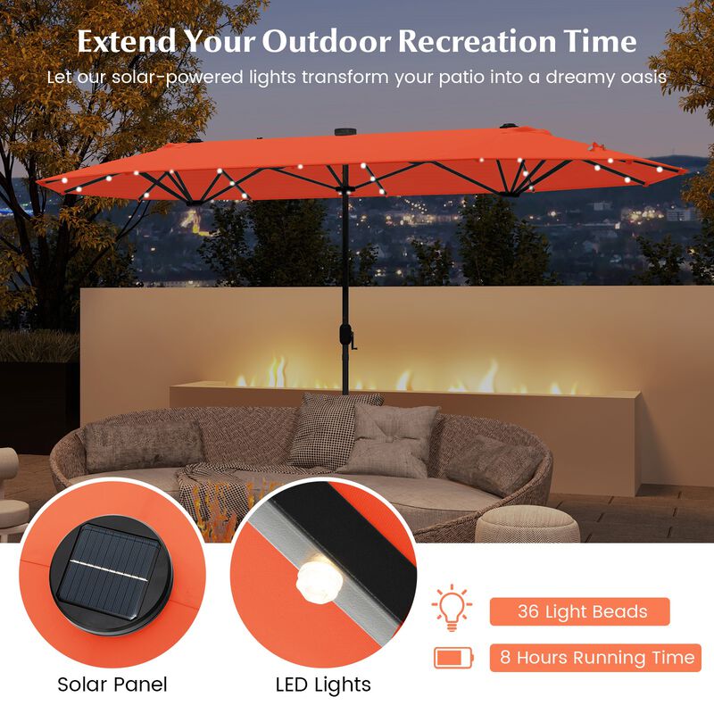 13FT Double-sided Patio Umbrella with Solar Lights for Garden Pool Backyard image number 7