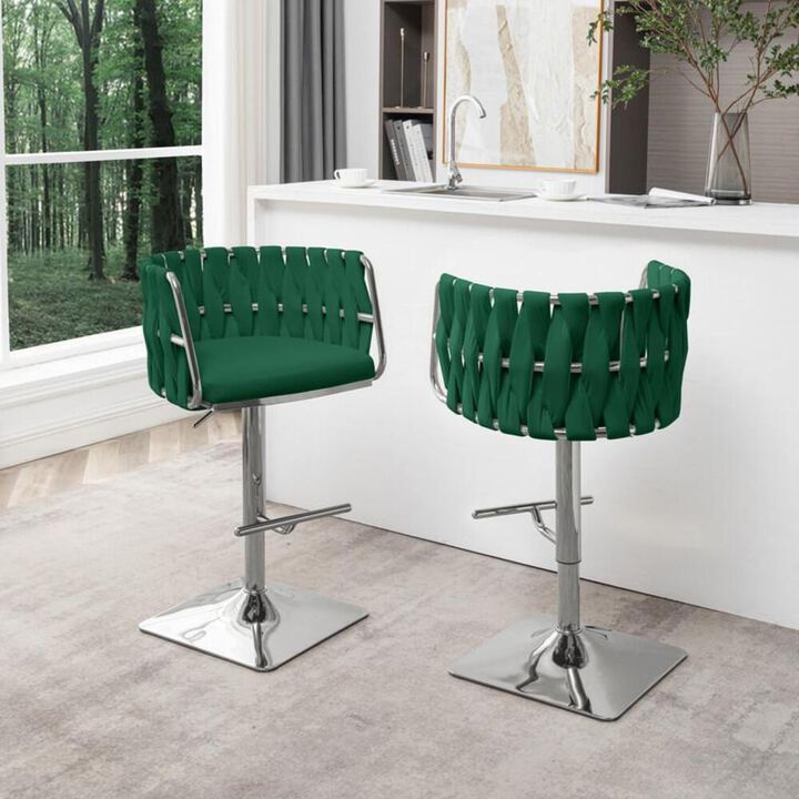 Best Quality Furniture Velvet Upholstered barstool in Emerald green and silver color base (SET OF 2)