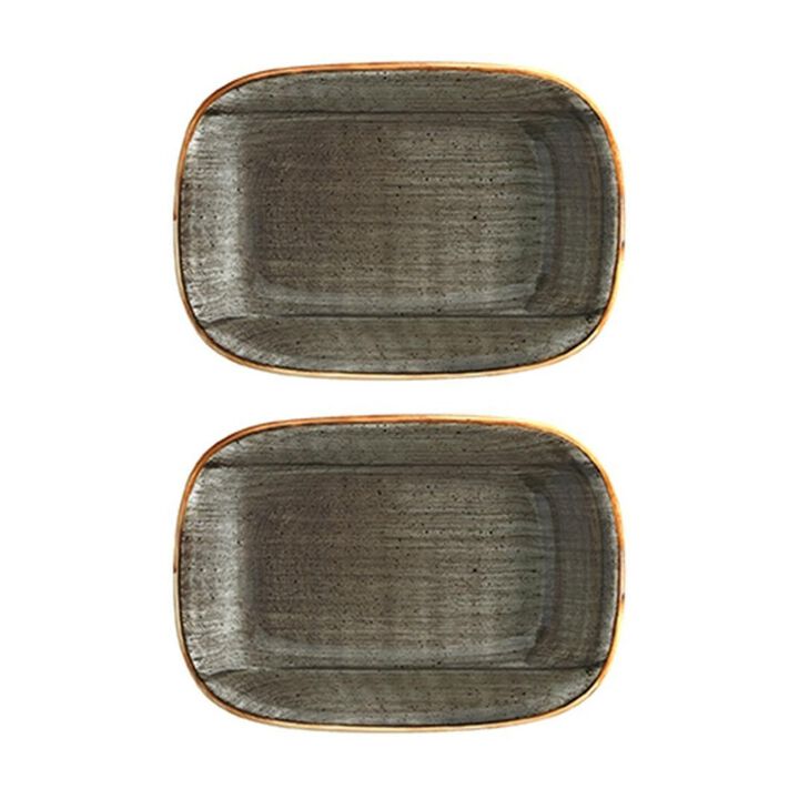 Space 5.5" x 4" x h:1.25" 7 oz. Rectangular Grey Porcelain Deep Plate (Set of 2)