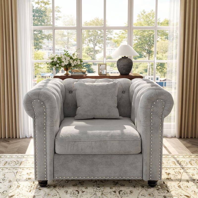 Chesterfield Tufted Sectional Sofa Nailhead Trim Chenille Deep Seat Sofa Couch, Sectional Sofa Deep Seat for Living Room Apartment, Chenille Sectional Sofa Couch Classic Design with Rolled Arms for Office image number 5