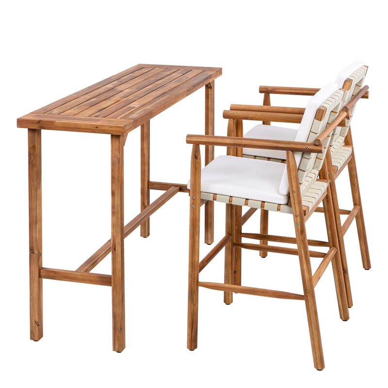 Whisen 3 - Piece Acacia Wood Outdoor Bar Set with Cushions, Patio High - Top Table & 2 Stools for Backyard, Poolside, Balcony image number 0