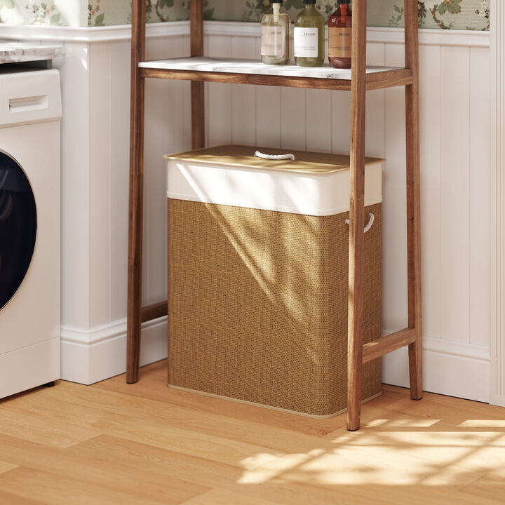 Hivvago Double Compartment Bamboo Laundry Basket with Liner