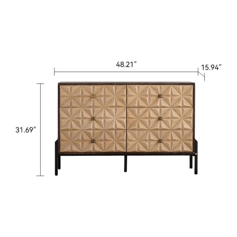 48.21"Mid-Century Modern 6-Drawer Sideboard-3D Geometric Diamond Dresser, Buffet Console Table image number 3