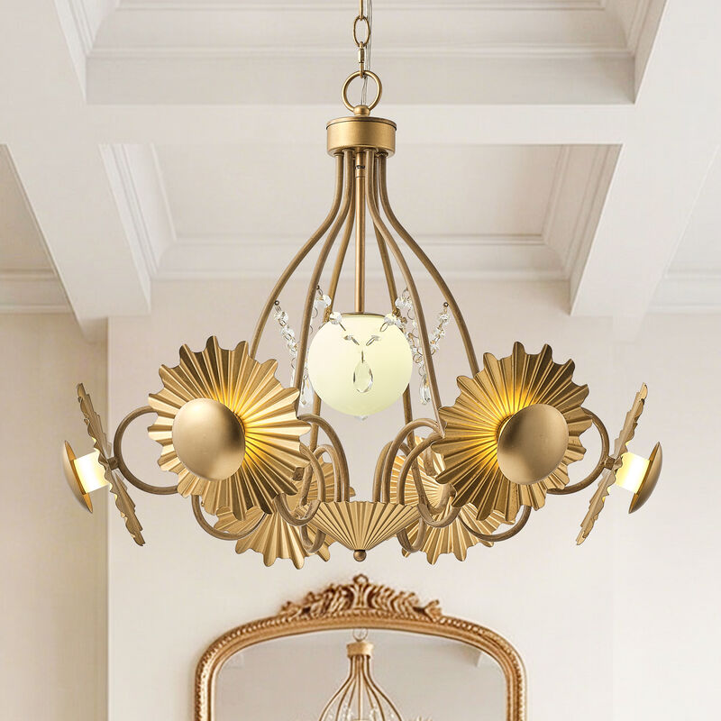 7-Light Modern Art Deco Gold Chandelier, Vintage Gold Branching Pendant Light Fixture for Living Room, Dining Room or Bedroom image number 1