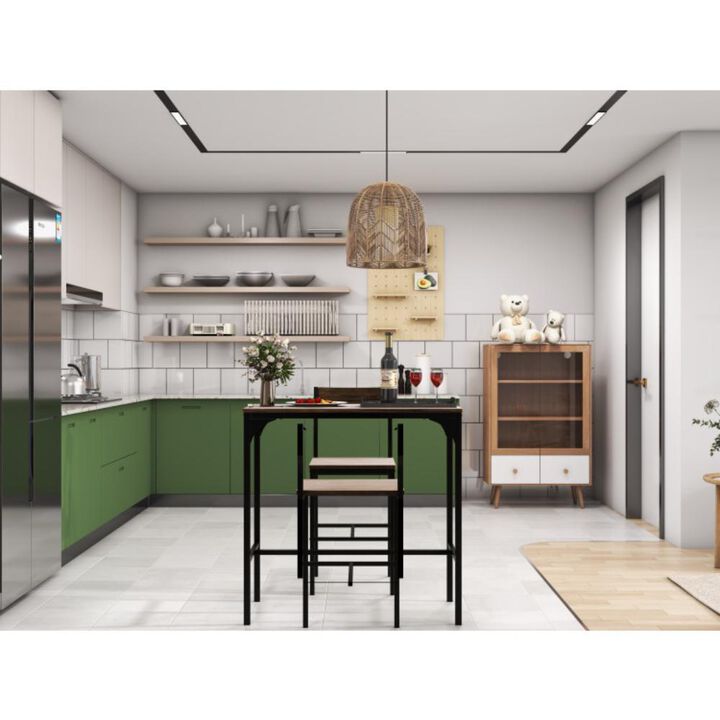 Hivvago 3 Pieces Bar Table Set with 2 Stools