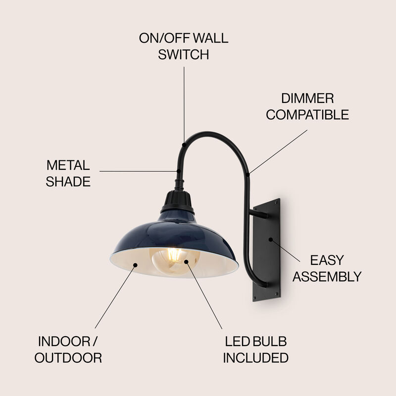 Stanley 12.25" 1-Light Farmhouse Industrial Indoor/Outdoor Iron LED Gooseneck Arm Outdoor Sconce