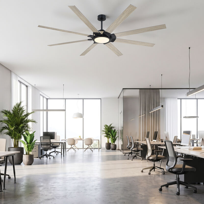 84" Black Farmhouse Windmill 8 Blade Reversible DC Dimmable Extra Large Ceiling Fan with LED Light and Remote image number 2