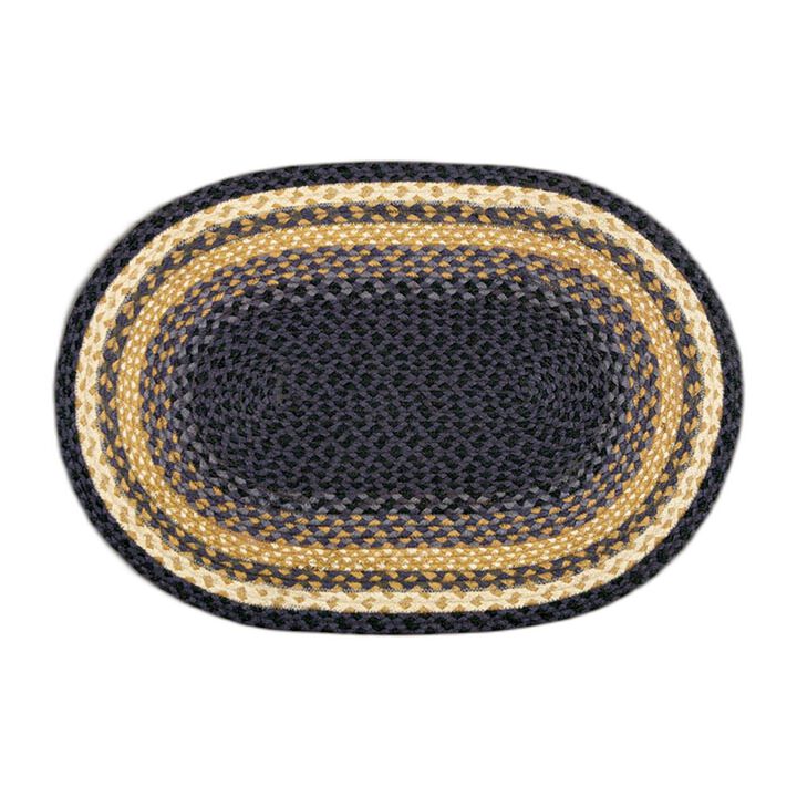 Earth Rugs C-79 Lt Blue Dark Blue Mustard Oval Braided Rug 8 X 11 Feet