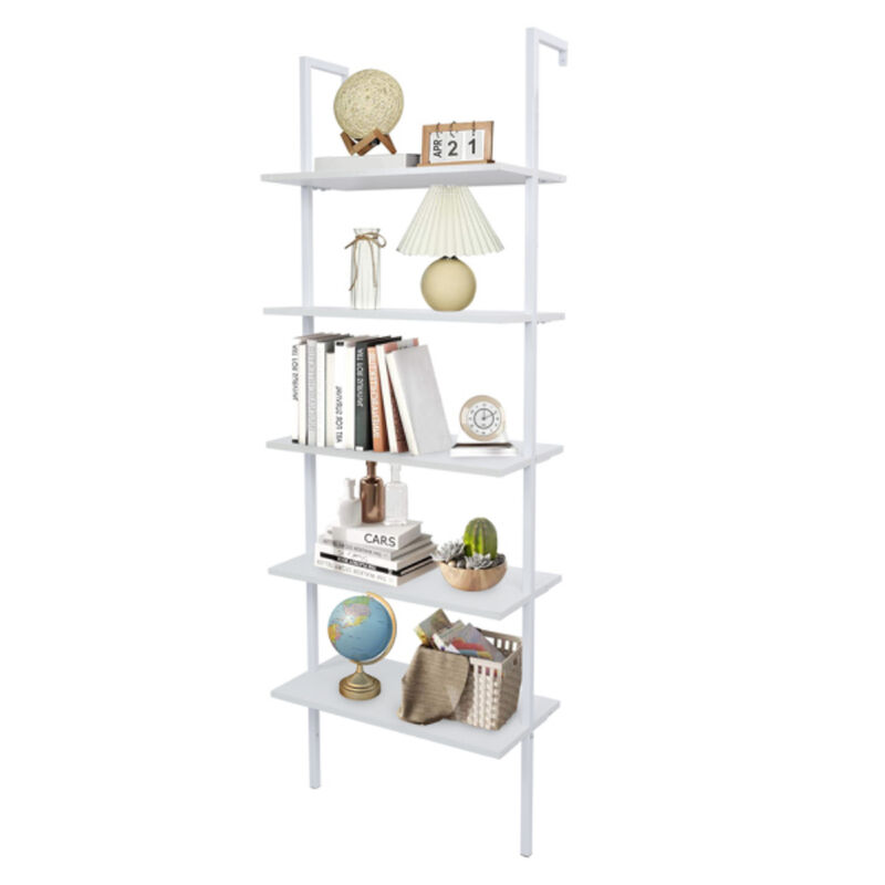 Industrial 5-Tier Ladder Shelf with Wood Shelves and Sturdy Metal Frame