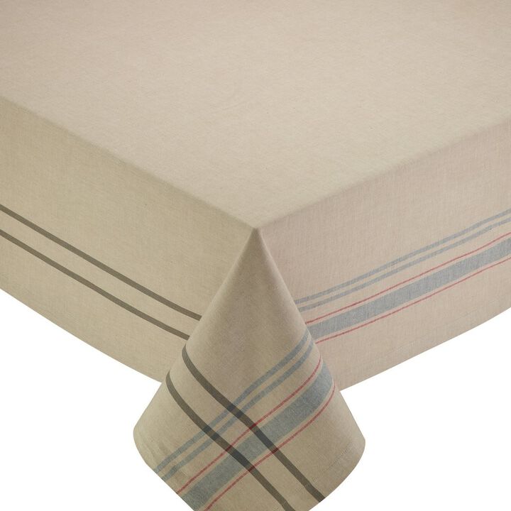 104" Beige White Natural French Striped Dining Tablecloth