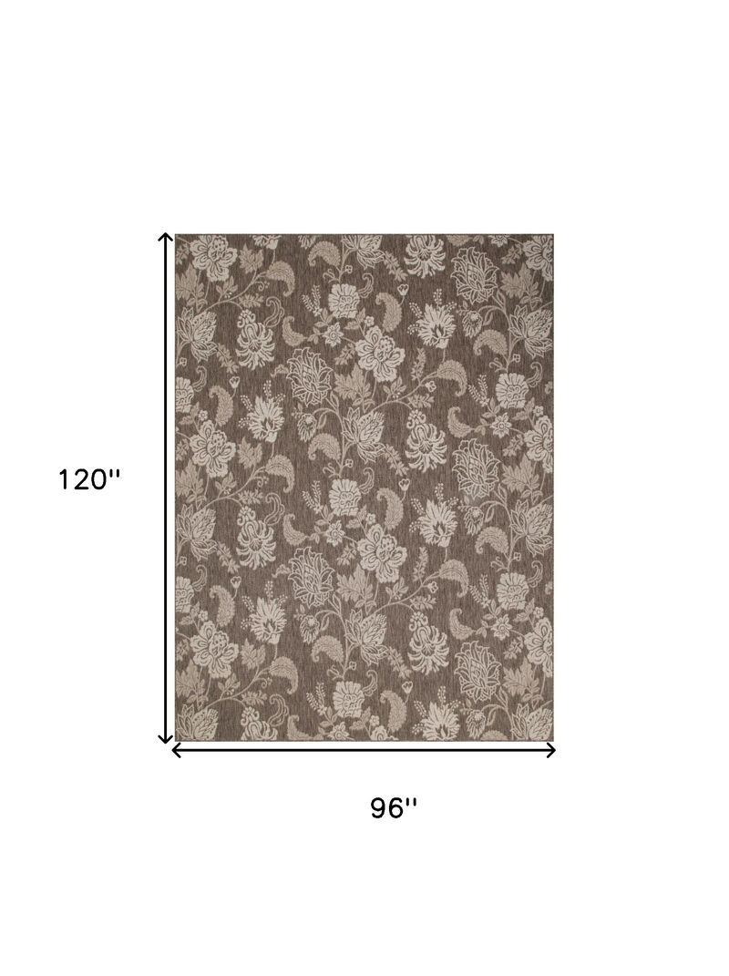 HomeRoots 8' X 10' Brown And Ivory Floral Indoor Outdoor Area Rug image number 2