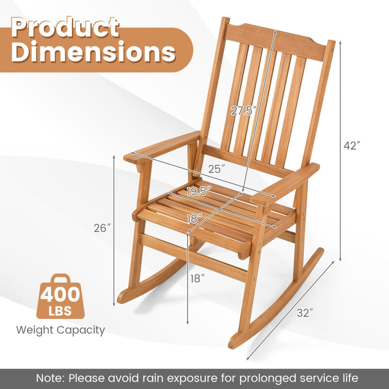 Outdoor Natural Wooden Rocking Chair with Acacia Wood High Back Design image number 2