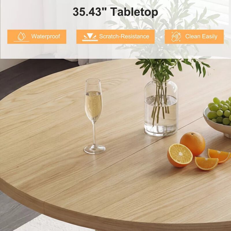 Vipbear 35.43" Round Dining Table for 4, Modern Wooden Kitchen Table with Built-in Storage Shelves image number 5