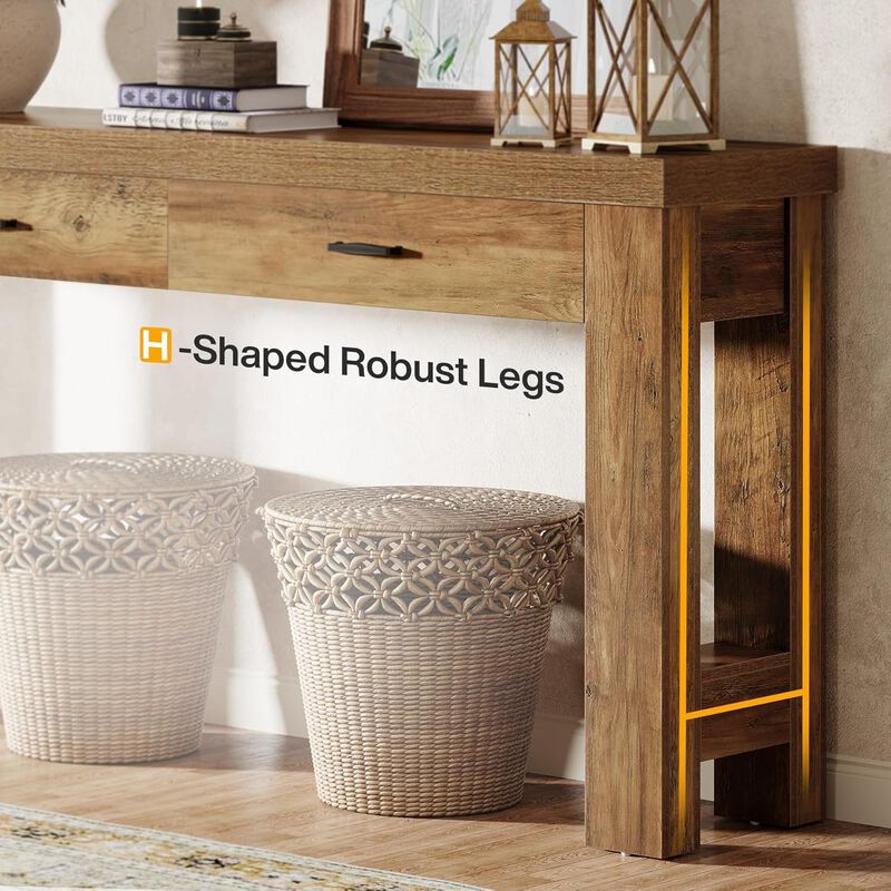 Tribesigns Country Rustic Wood Console Table with Drawers image number 3