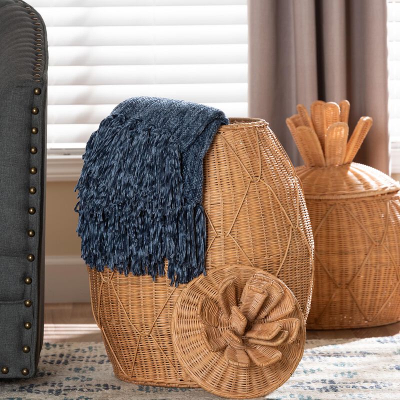 bali & pari Pelham Natural Rattan Laundry Hamper - Handwoven Wicker Storage Basket for Laundry Room, Bathroom, or Bedroom Organization image number 5