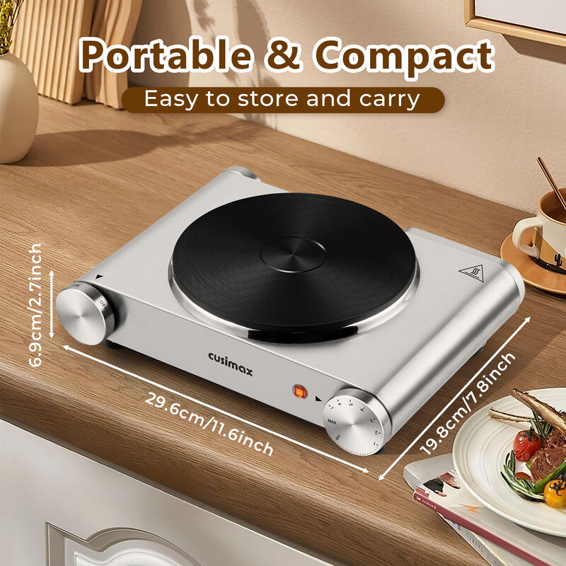 Cusimax Electric Hot Plate For Cooking,1500W Stainless Steel Single Burner With Temperature Control, for All Cookware image number 2