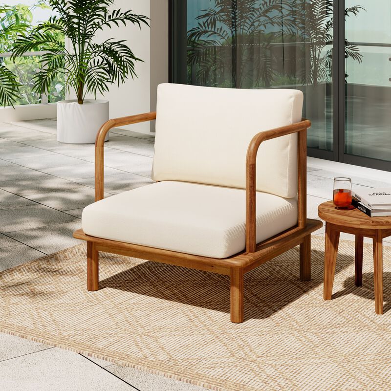 Christopher Knight Home Snee Farmhouse Patio Acacia Wood Club Chair with Cushion image number 1