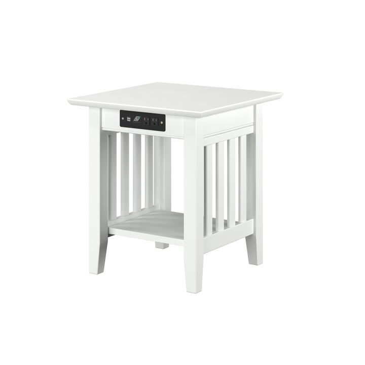 AFI Mission Wood End Table with Charging Station, White